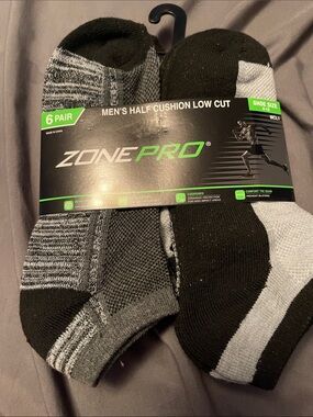 Zone Pro Men’s Low Cut Half Cushion Socks - Black & Gray